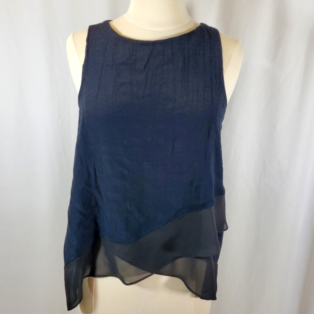 River Island Women's Top Size M Short Sleeve Black Asymmetrical Viscose Blend